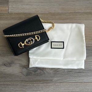 Gucci Zumi card case leather wallet with removable chain